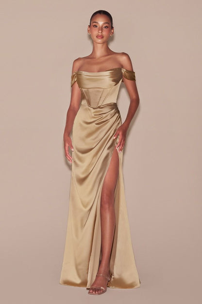MABEL GOWN OFF THE SHOULDER LUXE SATIN CORSET DRESS