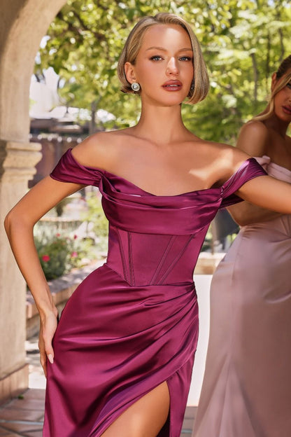 MABEL GOWN OFF THE SHOULDER LUXE SATIN CORSET DRESS