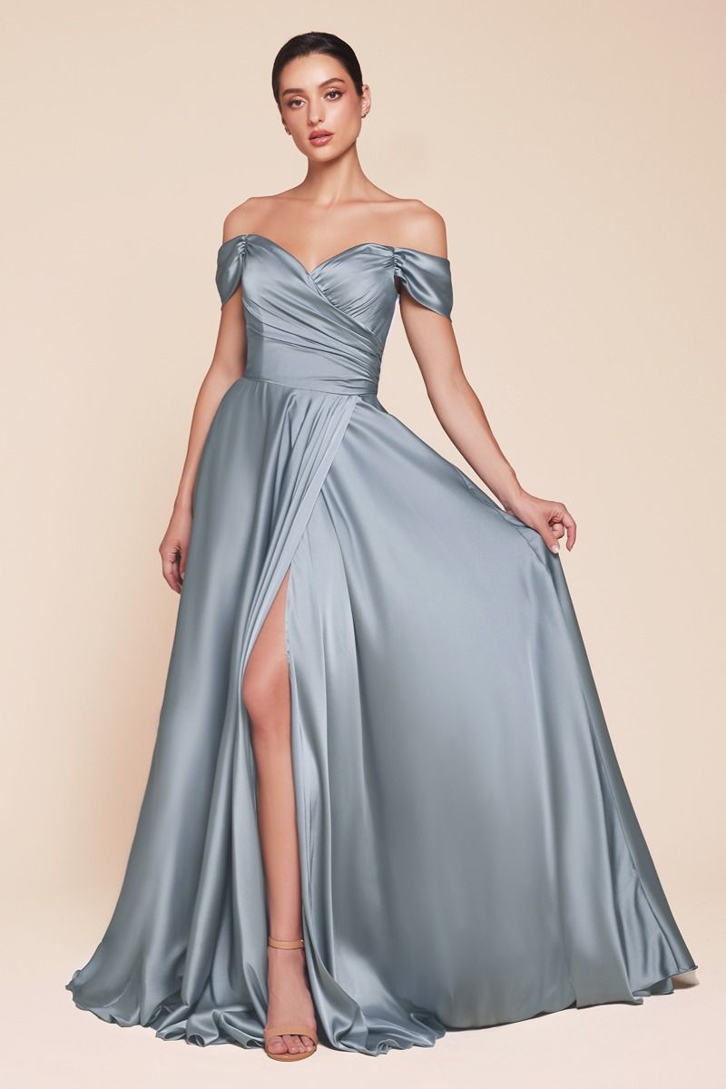JILLIAN GOWN A- SOFT SATIN OFF THE SHOULDER DRESS