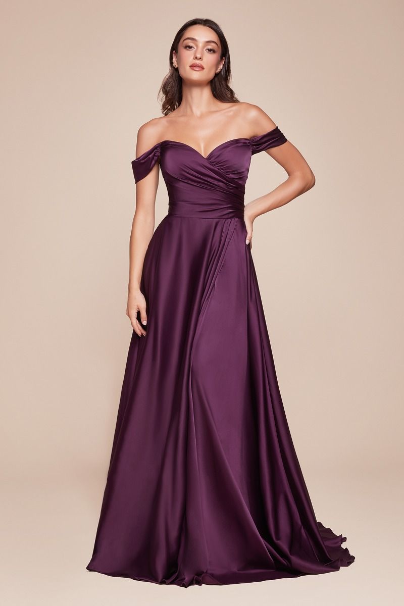 JILLIAN GOWN A- SOFT SATIN OFF THE SHOULDER DRESS