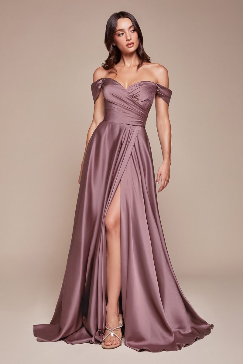 JILLIAN GOWN A- SOFT SATIN OFF THE SHOULDER DRESS