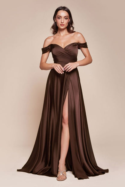JILLIAN GOWN A- SOFT SATIN OFF THE SHOULDER DRESS