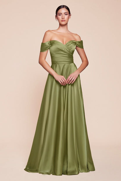 JILLIAN GOWN A- SOFT SATIN OFF THE SHOULDER DRESS