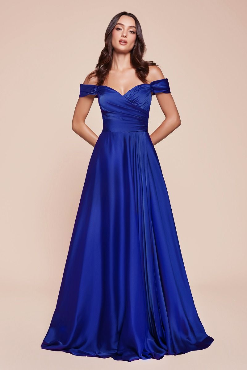 JILLIAN GOWN A- SOFT SATIN OFF THE SHOULDER DRESS