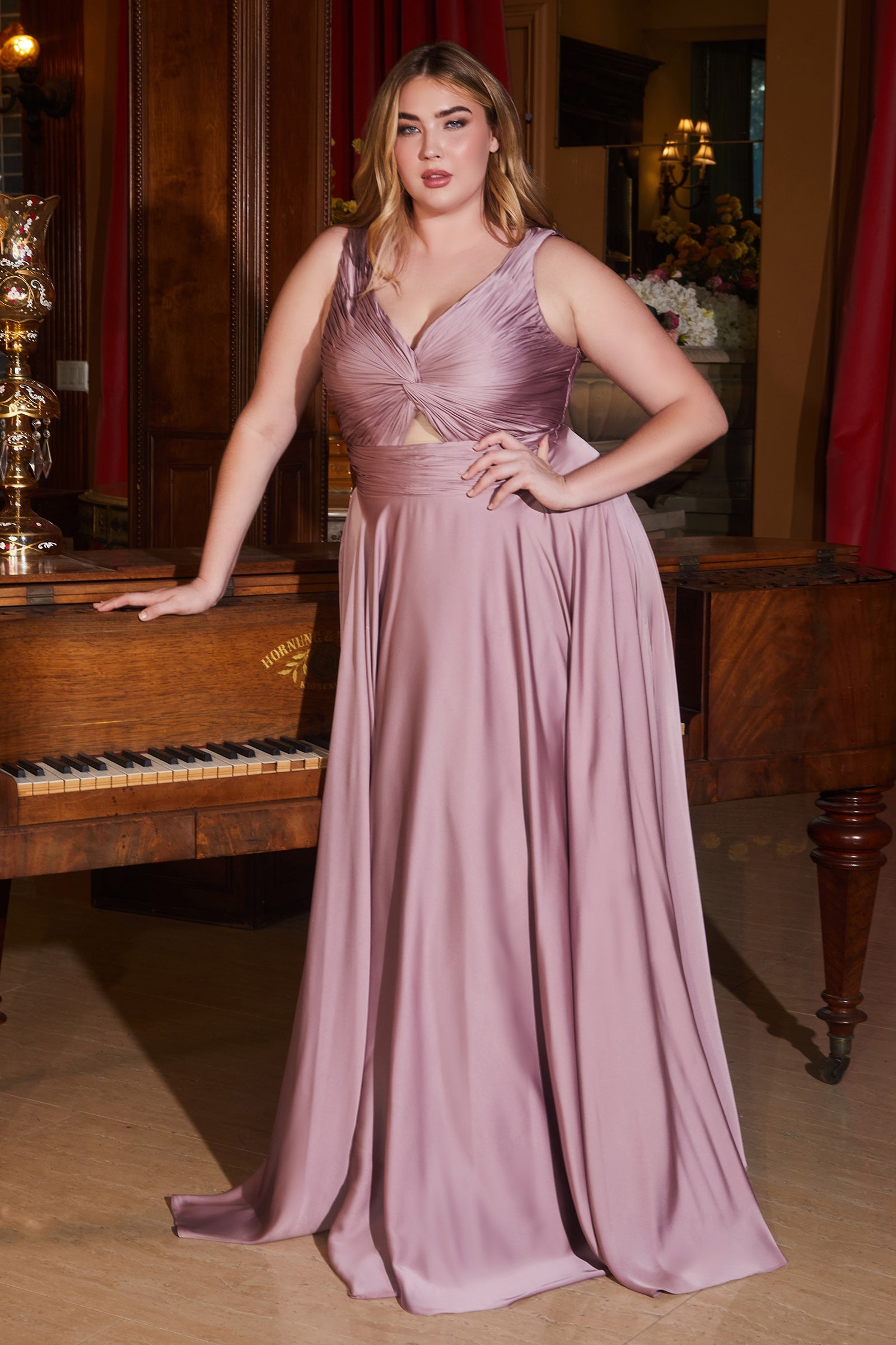 Marlena Gown A- Keyhole Soft Satin Dress