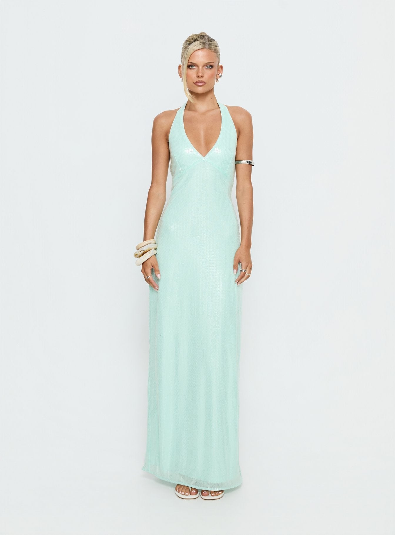 Isanna Halter Sequin Maxi Dress Jelly Mint