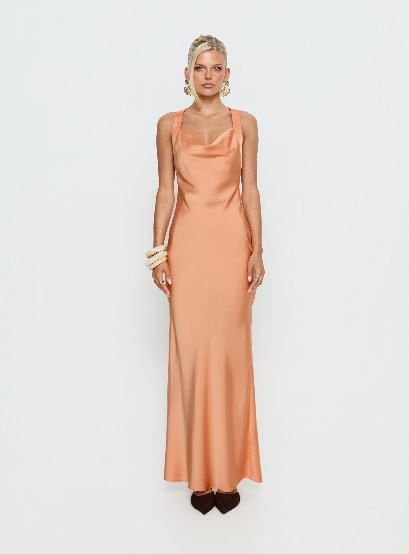 Isitt Cowl Crossover Back Maxi Dress Orange