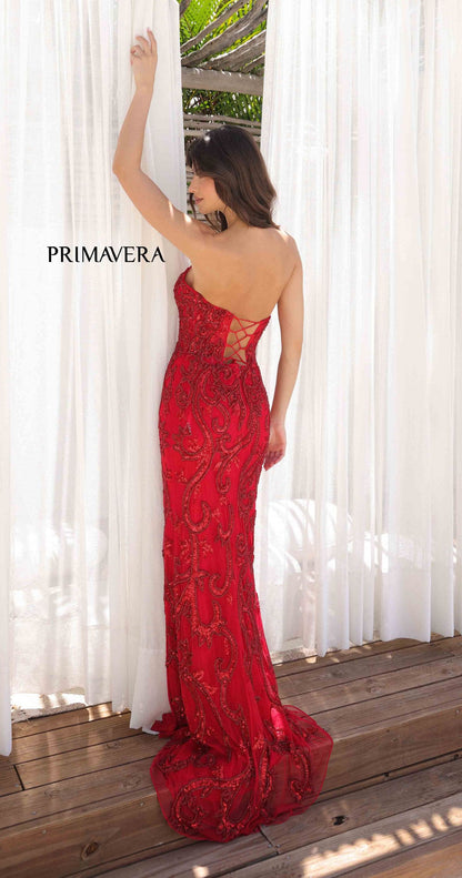 4356 Primavera Strapless Beaded Dress with Corset Back