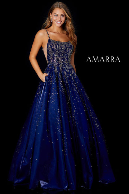87292 Amarra Hot Stone Ball Gown With Scoop Neckline
