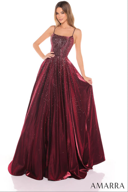 87292 Amarra Hot Stone Ball Gown With Scoop Neckline