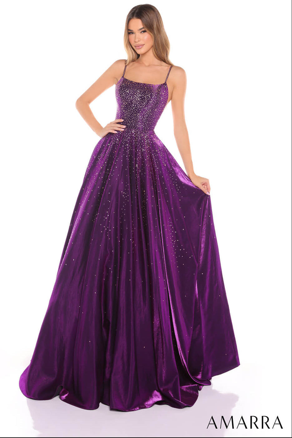 87292 Amarra Hot Stone Ball Gown With Scoop Neckline