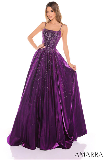 87292 Amarra Hot Stone Ball Gown With Scoop Neckline