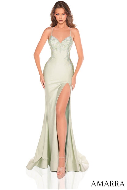 88235 Amarra Fitted Hot Stone Gown With V-Neckline