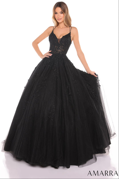 88536 Amarra Floral Ball Gown With Plunging V-Neckline