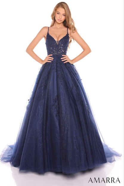 88536 Amarra Floral Ball Gown With Plunging V-Neckline