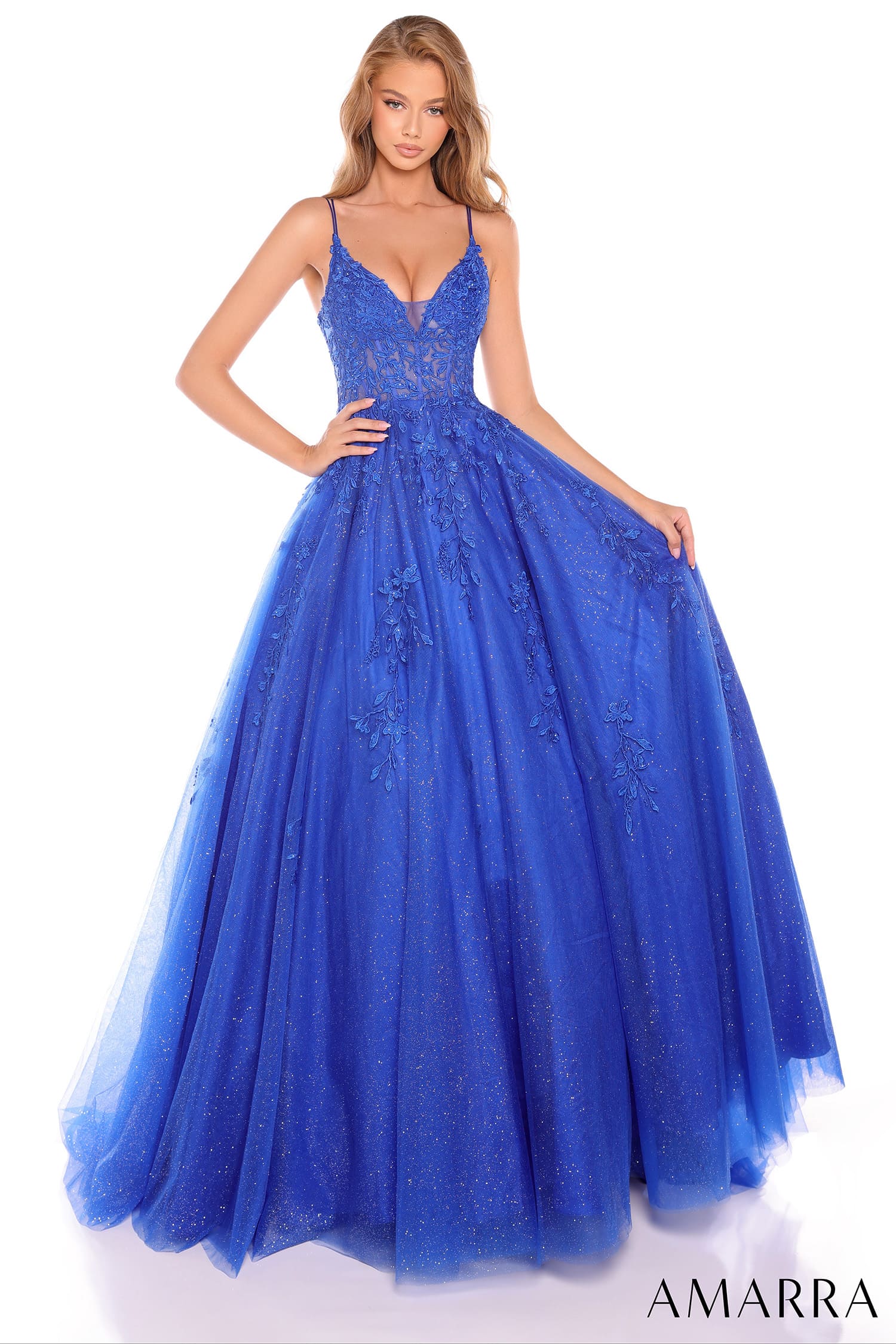 88536 Amarra Floral Ball Gown With Plunging V-Neckline