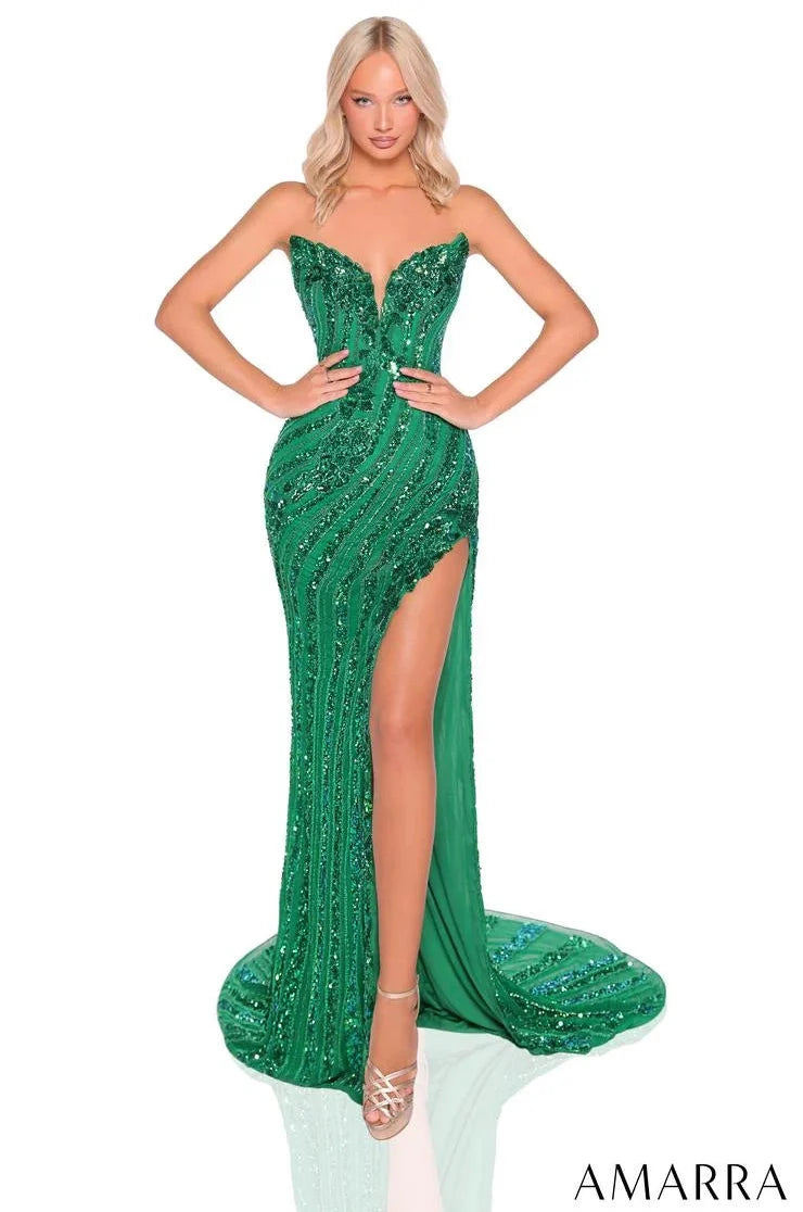 88915 Amarra Beaded Strapless Gown