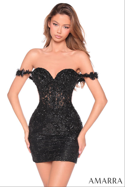 88958 Amarra Off-Shoulder Floral Sequin Mini Dress