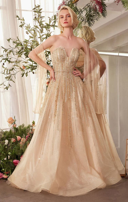 A1369 STRAPLESS BEADED A- DRESS Andrea & Leo