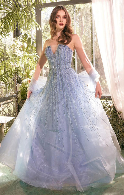 A1369 STRAPLESS BEADED A- DRESS Andrea & Leo