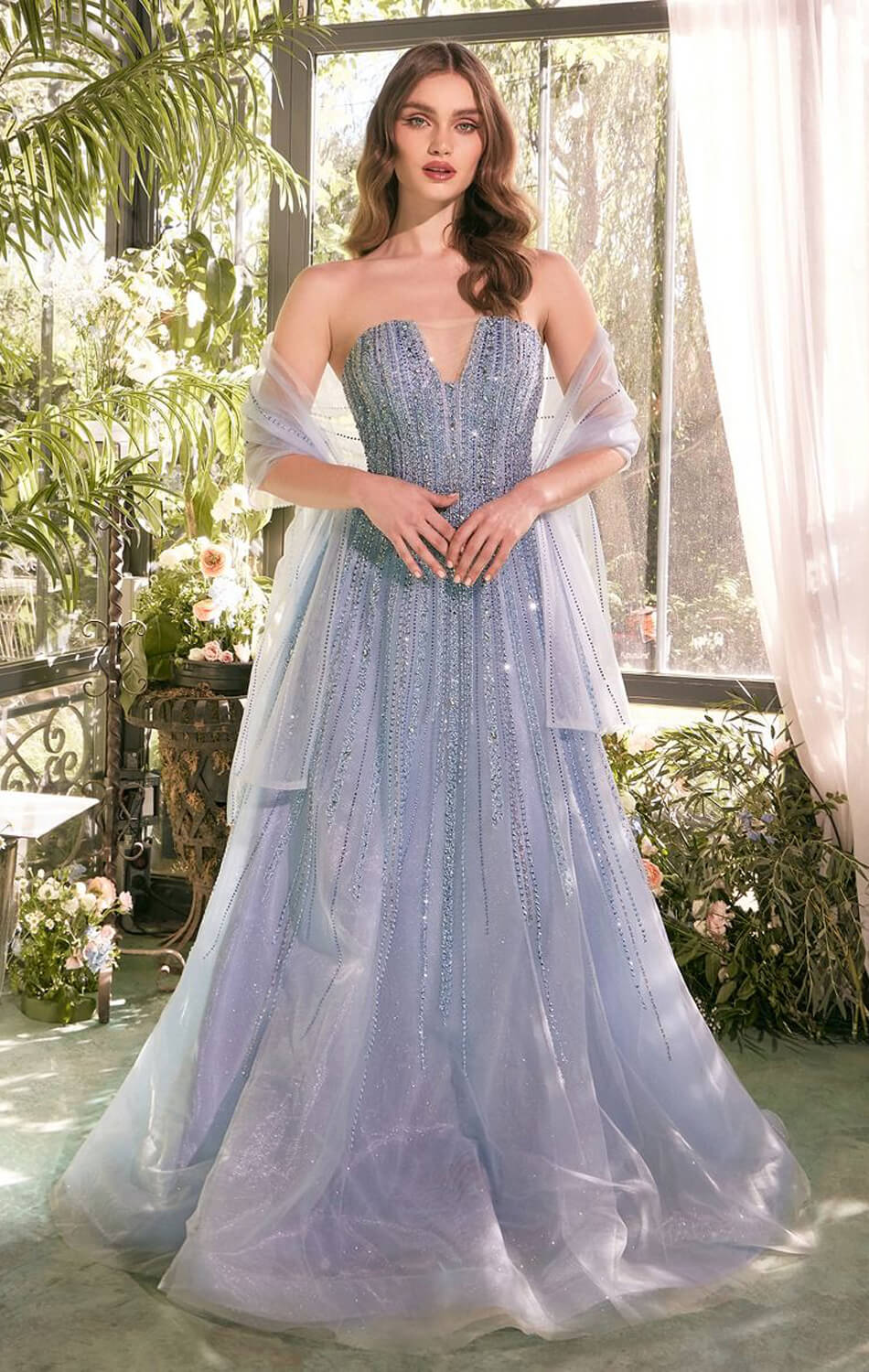 A1369 STRAPLESS BEADED A- DRESS Andrea & Leo