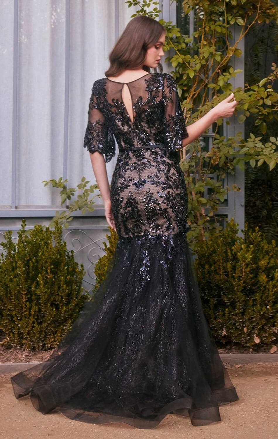 A1377 FLORAL MOTIF SEQUIN MERMAID GOWN Andrea & Leo