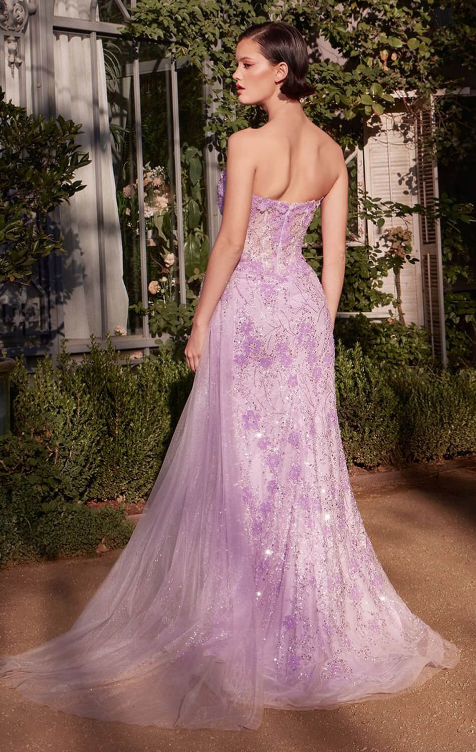 A1379 FLORAL MOTIF STRAPLESS FITTED GOWN Andrea & Leo