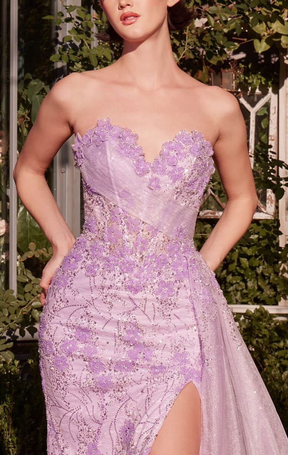 A1379 FLORAL MOTIF STRAPLESS FITTED GOWN Andrea & Leo