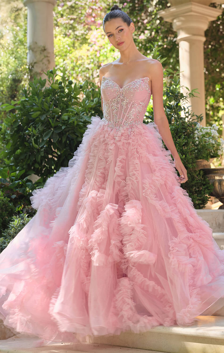 A1483 Eloise Tulle Ruffle Ball Gown Andrea & Leo