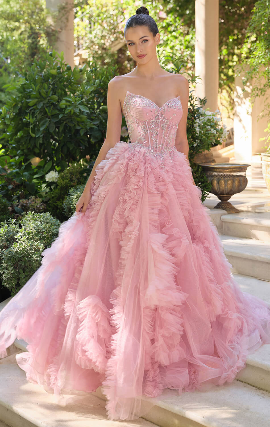 A1483 Eloise Tulle Ruffle Ball Gown Andrea & Leo