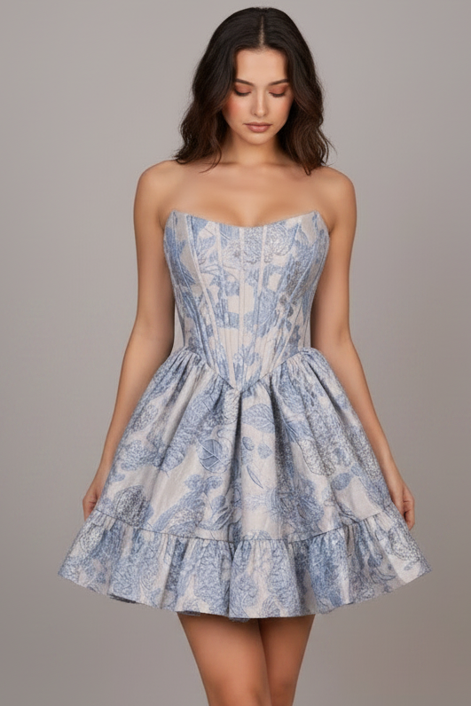 A1522 Floral Jacquard Cocktail Dress Andrea & Leo