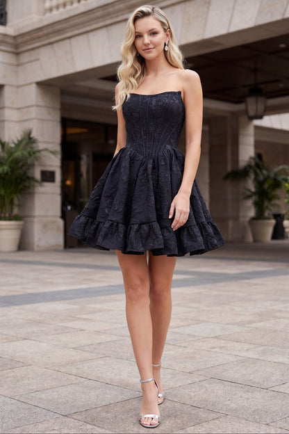 Fawn Mini Dress Floral Jacquard Homecoming Dress