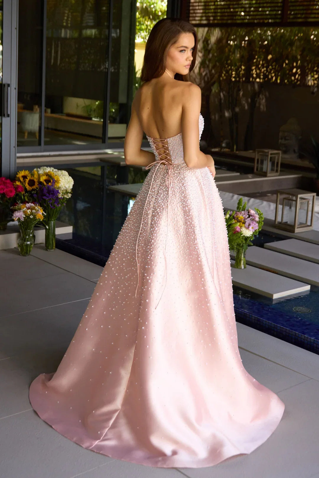 42500 Ava Presley Strapless A- Pearl Embellished Dress