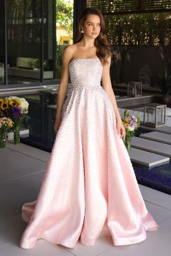 42500 Ava Presley Strapless A- Pearl Embellished Dress