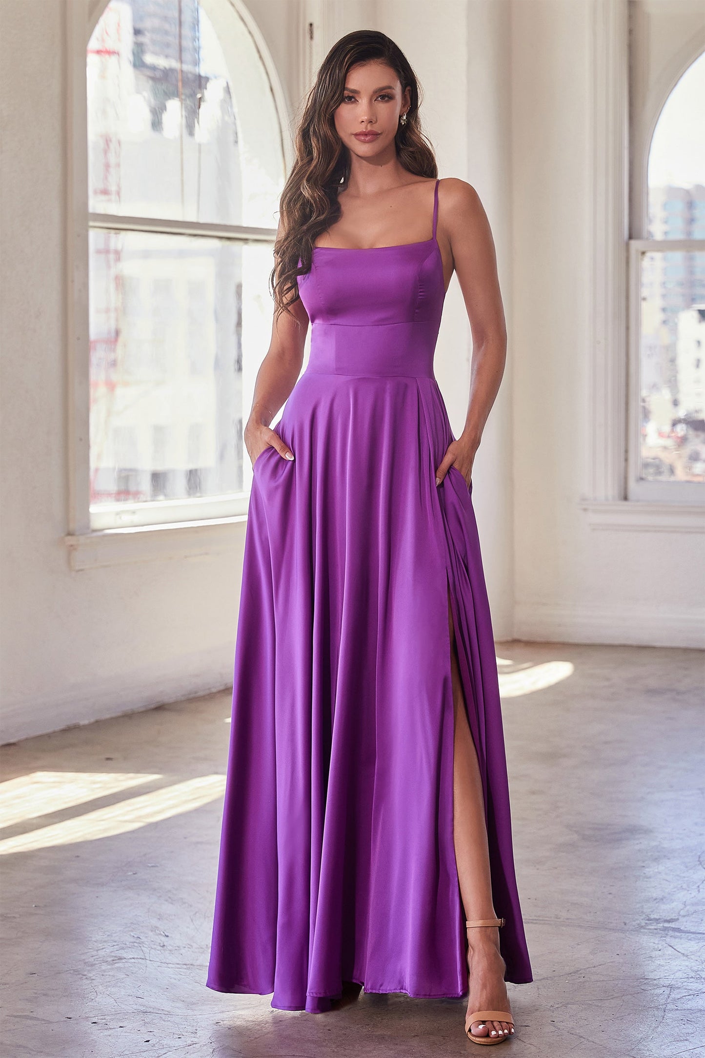 Justine Gown Satin A- Dress with Lace-Up Back