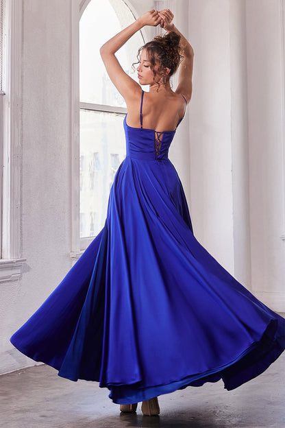 Justine Gown Satin A- Dress with Lace-Up Back