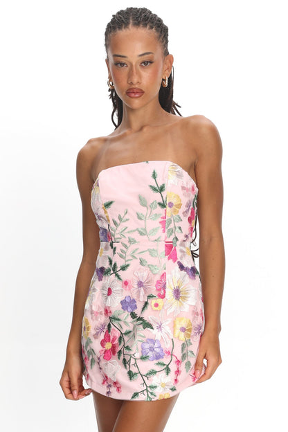 Gardenia Mini Dress Strapless Floral Embroidered Mini