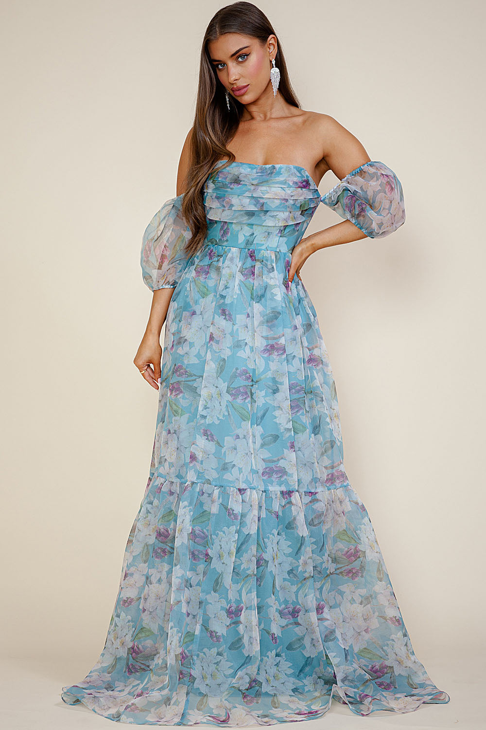 Breezy Maxi Dress Floral Blue Organza