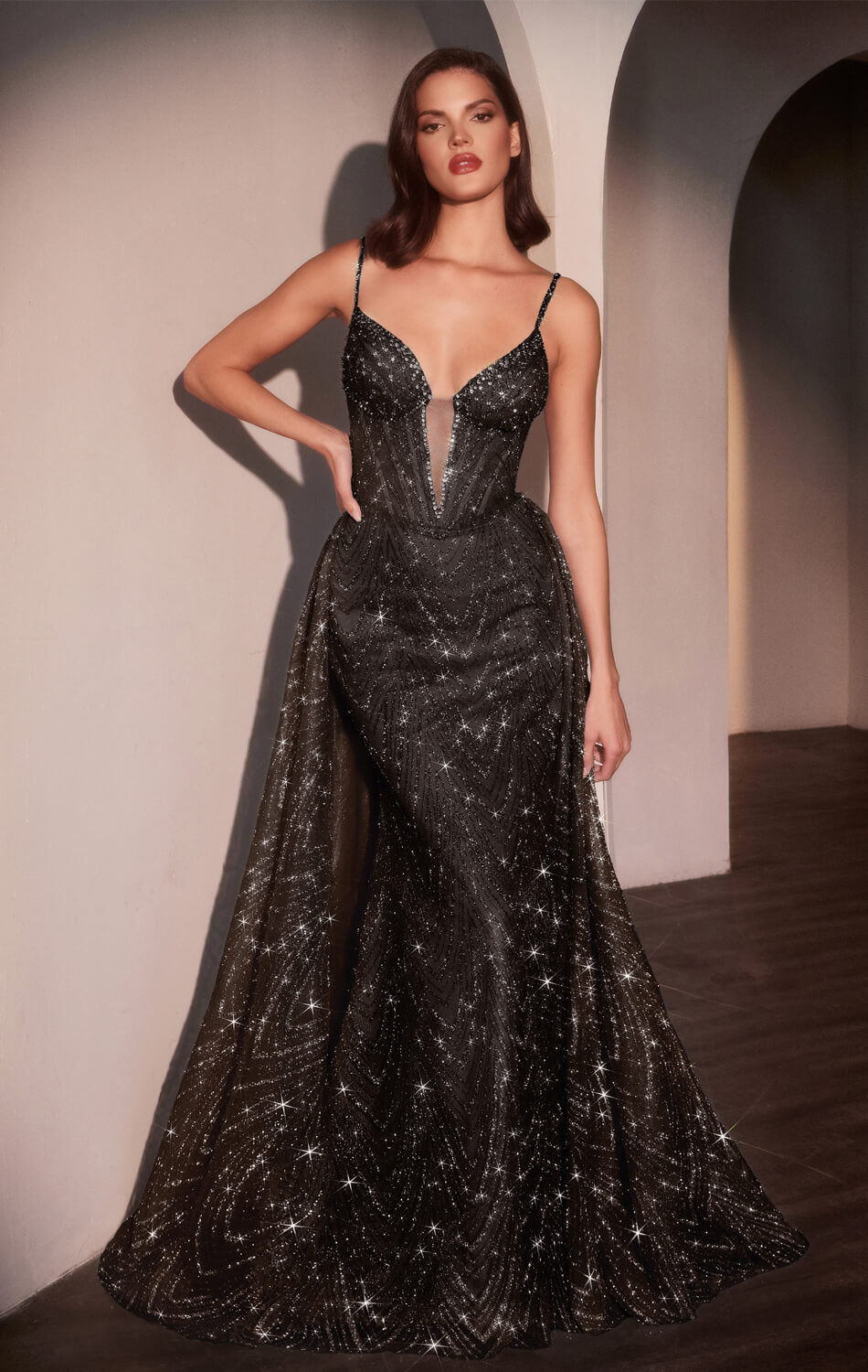 ANTONIA GOWN GLITTER PRINT DRESS WITH OVERSKIRT