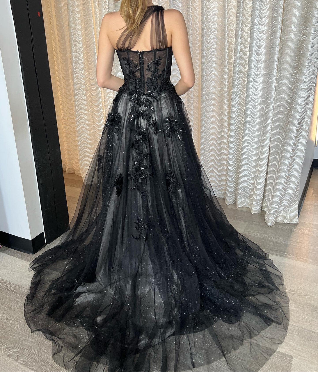 A1053 Leila One Shoulder A- Tulle Gown Andrea & Leo