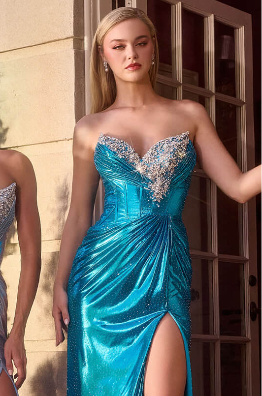Atlantis Gown Strapless Metallic Lamé Evening Dress
