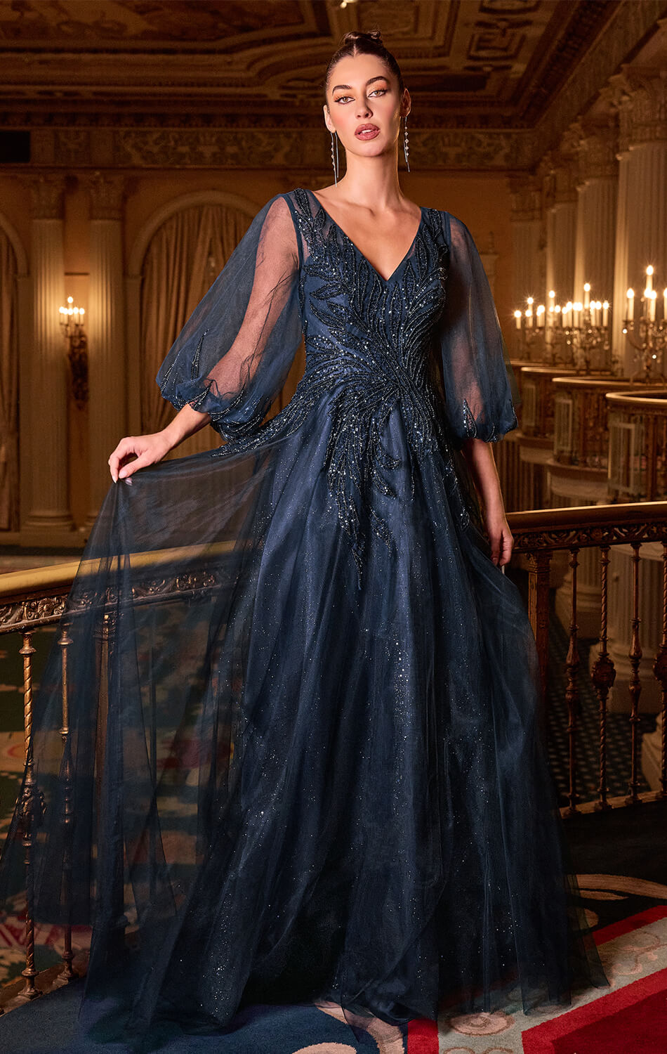 CHARITY GOWN TULLE A- GOWN WITH SHEER SLEEVES