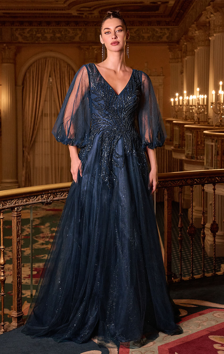 CHARITY GOWN TULLE A- GOWN WITH SHEER SLEEVES