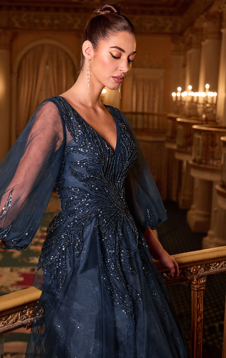 CHARITY GOWN TULLE A- GOWN WITH SHEER SLEEVES
