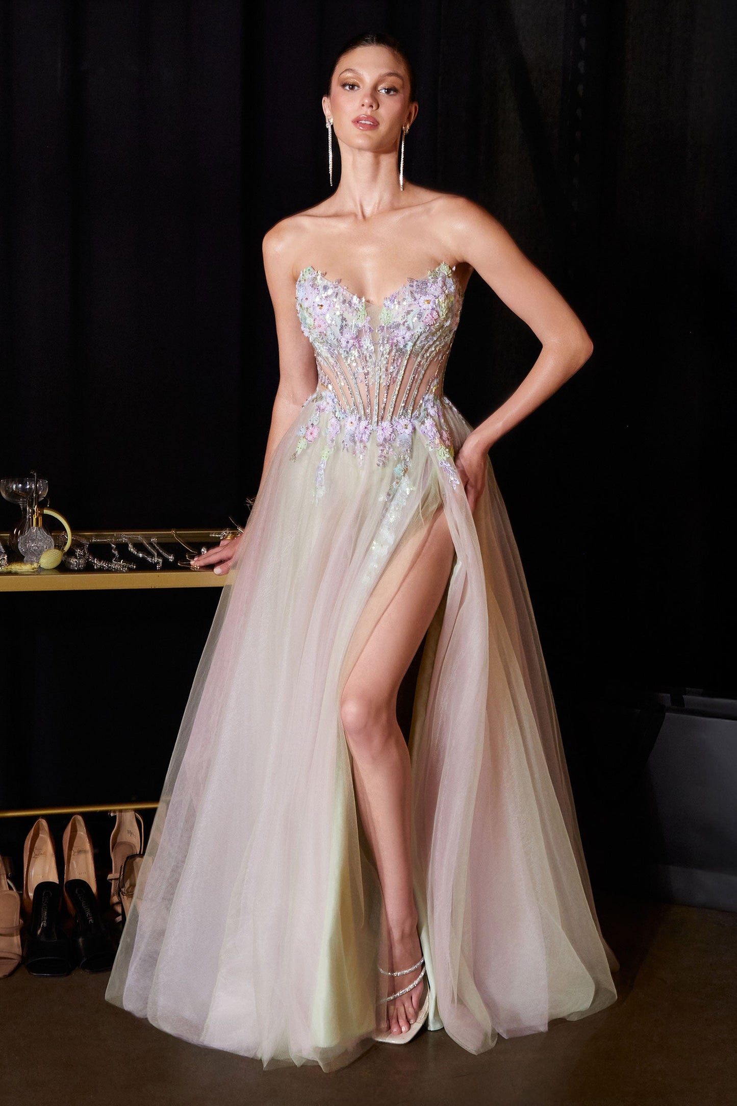 Violetta Gown Floral Appliqué Corset A- Dress
