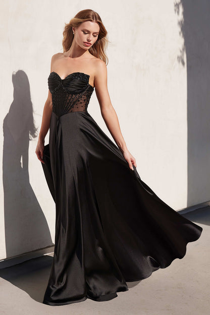 Melanie Gown A- Dress with Beaded Bodice & Corset Back