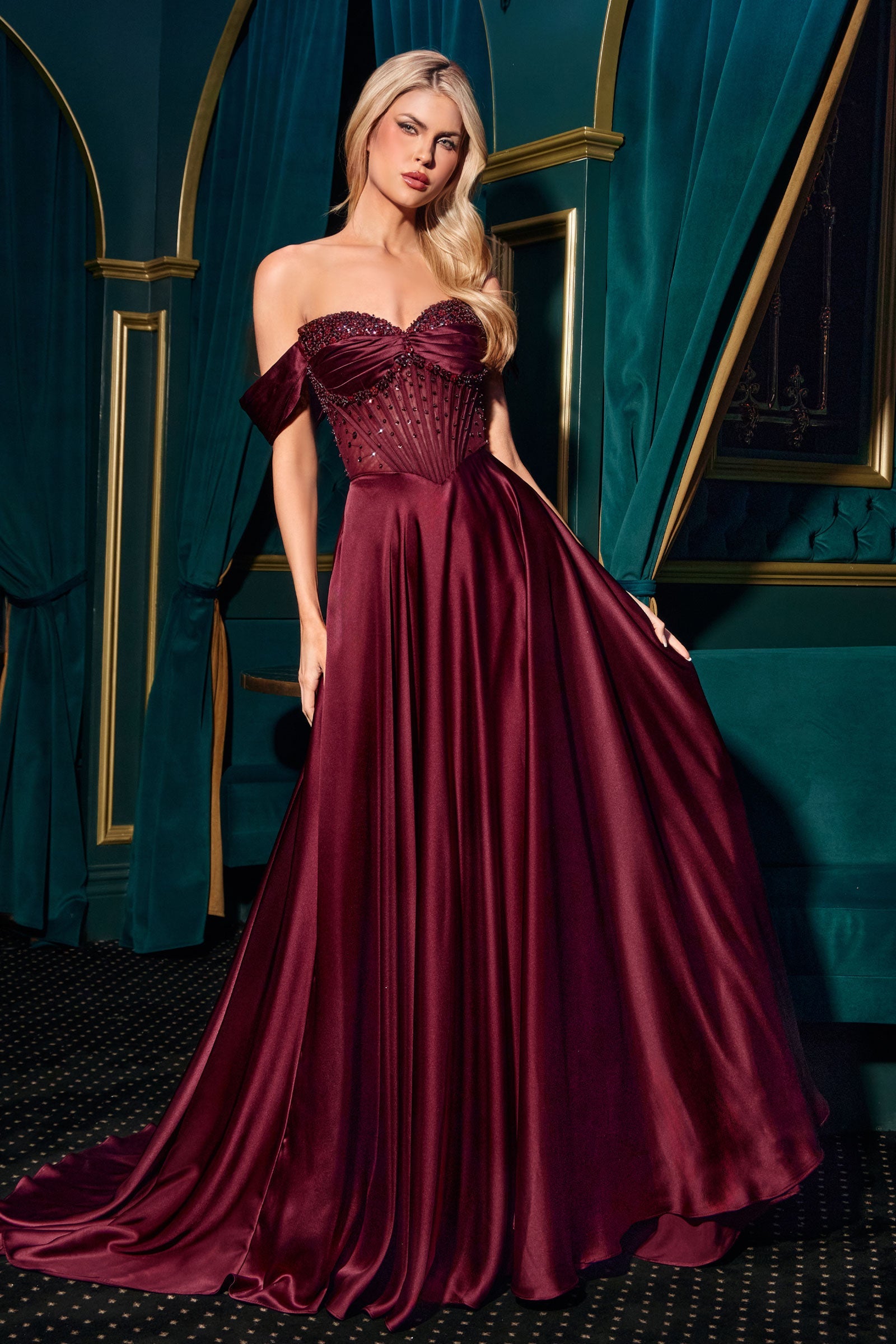 Melanie Gown A- Dress with Beaded Bodice & Corset Back