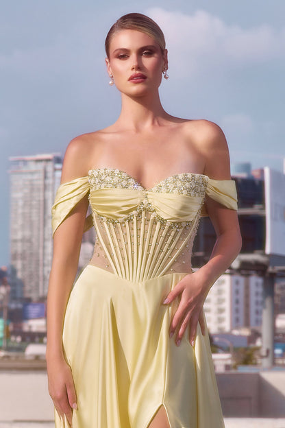 Melanie Gown A- Dress with Beaded Bodice & Corset Back