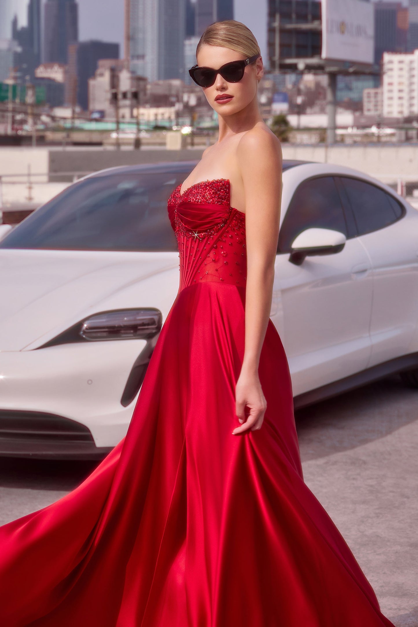 Melanie Gown A- Dress with Beaded Bodice & Corset Back