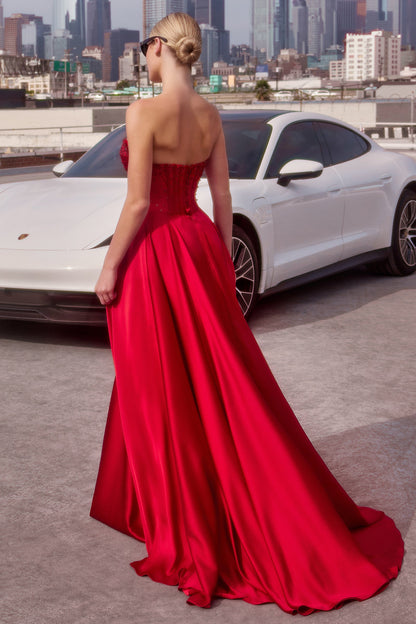 Melanie Gown A- Dress with Beaded Bodice & Corset Back
